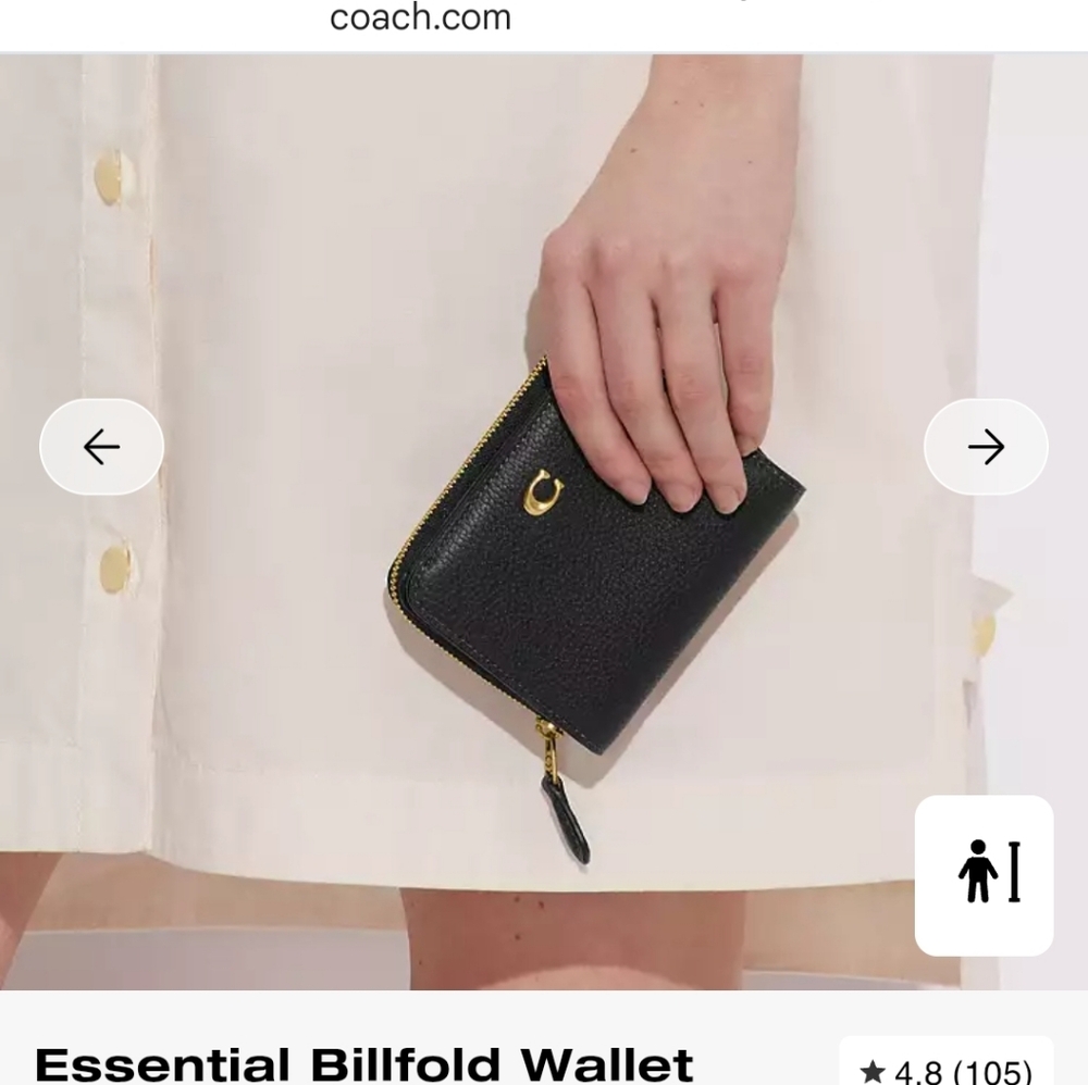 Coach Essential Black Pebbled Leather Zip Billfold Wallet